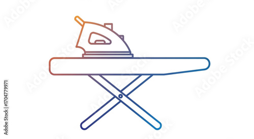 Illustration of an iron and ironing board with gradient for clothing care and domestic work