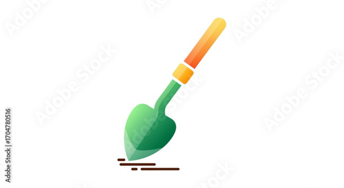 Illustration of a green shovel with a yellow handle on a