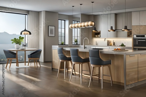 Modern kitchen design showcasing natural wood finishes and minimalist lighting fixtures offering