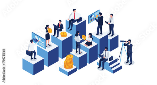 Visual representation of business growth and financial success through teamwork and strategic planning.