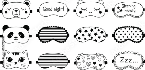 Collection of cute and whimsical sleeping masks with animal faces and playful patterns for a good night's rest.