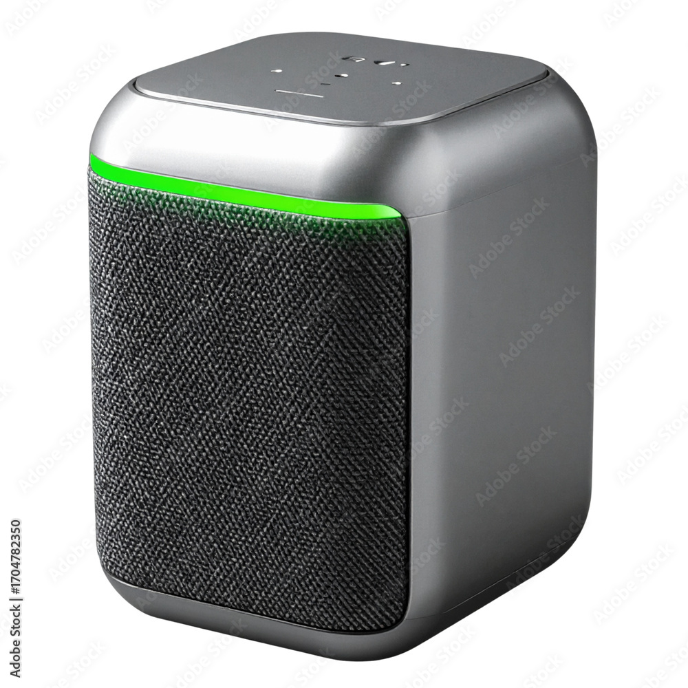 Fototapeta premium Angled Smart Speaker Device with Green Light Voice Control PNG Isolated