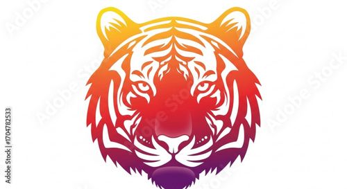 Colorful tiger head, a wild animal predator with stripes and fierce expression vector illustration