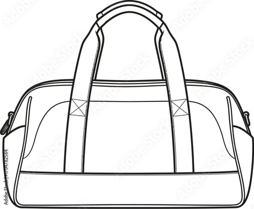 Simple line drawing of a duffel bag with handles and zipper