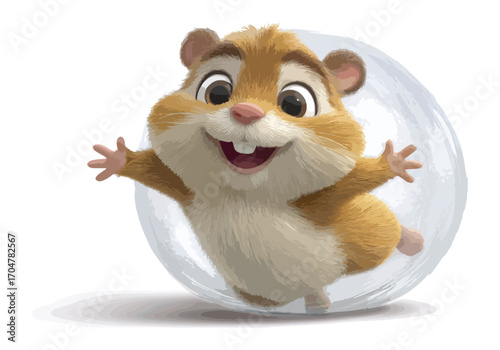 Cartoon hamster in transparent sphere