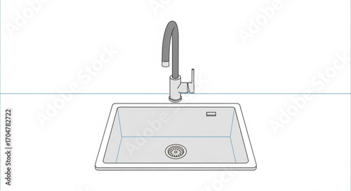 A modern kitchen sink with a faucet and drain in a clean design