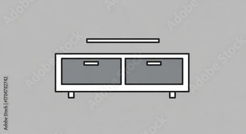 Illustration of a modern tv stand with drawers and a shelf, perfect for a living room or entertainment area