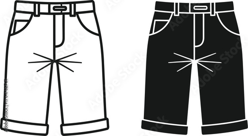 Simple outline and silhouette of casual denim shorts for a minimalist design