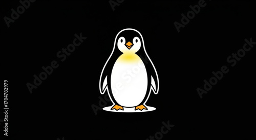 A cute penguin with a yellow belly standing on its feet isolated on, looking straight ahead