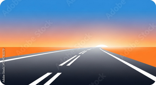 Endless road stretching towards the horizon at sunset, symbolizing journey, adventure, and the pursuit of dreams