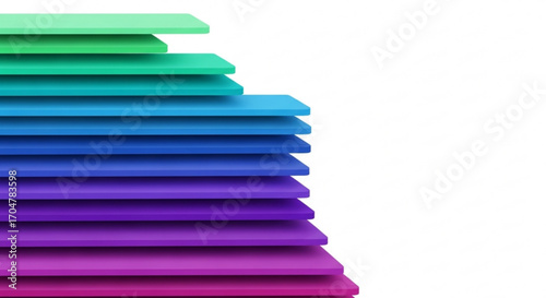 Colorful stack of flat rectangular plates arranged in a gradient