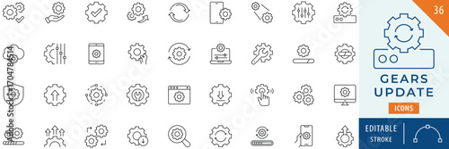 Gears update icon collection set. Editable stroke.