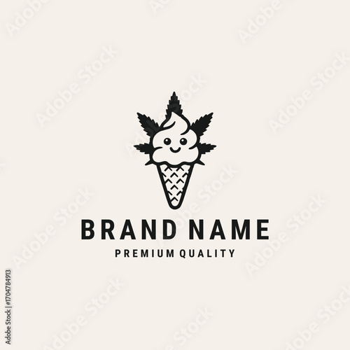 Ice cream cannabis logo vector hipster vintage icon illustration