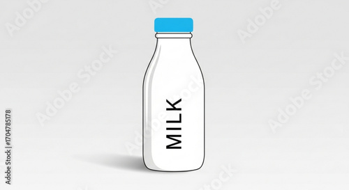 Illustration of a bottle of milk with a blue cap, a healthy and nutritious dairy product