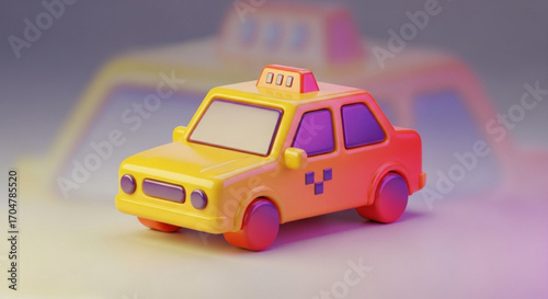 A charming 3d render of a yellow taxi cab with a blurred background, perfect for transportation or travel themes