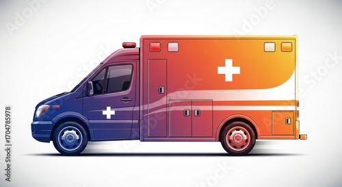 Ambulance car vector illustration, emergency vehicle with medical equipment