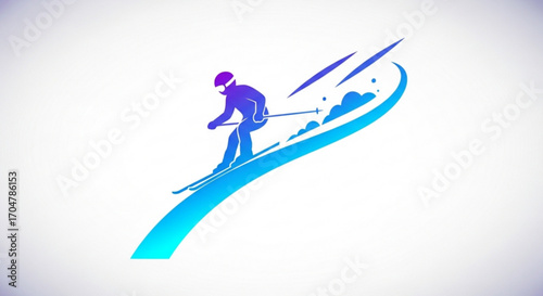 A skier hurtles down a snowy slope, captured in a dynamic vector illustration