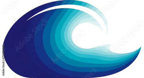 Illustration of a stylized ocean wave with shades of blue for graphic design use