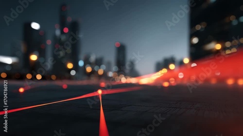 Wallpaper Mural Red laser beam glowing light technology in urban city night with futuristic digital network connection and dynamic glowing points crossing dark surface and blurred skyscrapers Torontodigital.ca