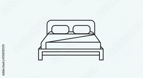 A simple line drawing of a bed with pillows and a blanket, perfect for bedroom design