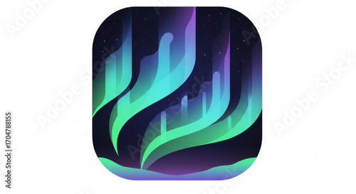 Illustration of aurora borealis with green and purple lights on