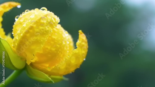 Yellow flower bud with water drops