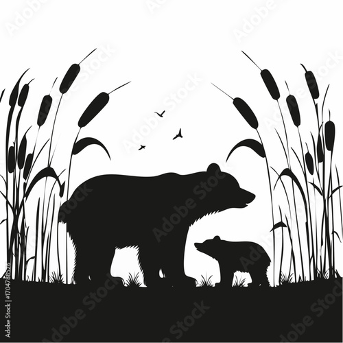 Photography Mother bear with cubs
