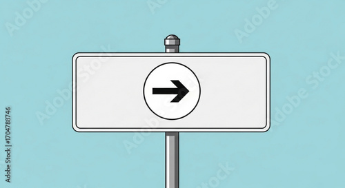 A signpost with a right arrow on a blue background indicates the direction to follow, a simple and clear guidance