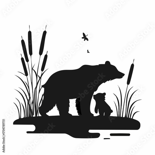 Photography Mother bear with cubs