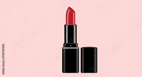 Elegant red lipstick standing out against a soft pink backdrop, perfect for cosmetic advertising and beauty product promotion