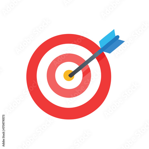 Flat design illustration of a circular target with a bullseye and radiating lines symbolizing focus and accuracy in a modern graphic style