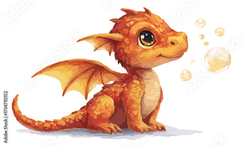 Cute orange dragon blowing bubbles