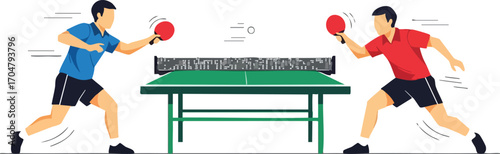 Table Tennis Players in Action Competitive Sport Illustration