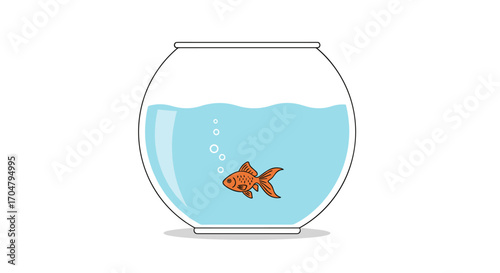 A single goldfish swimming in a clear glass fishbowl.