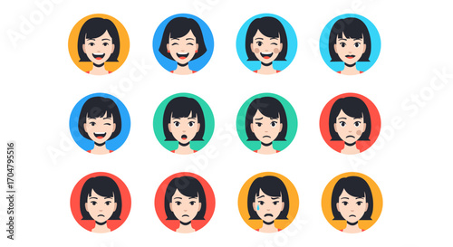 Collection of cartoon avatars showing different emotions and expressions.