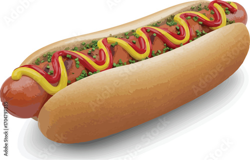 Delicious Classic Hot Dog with Mustard and Ketchup on a White Background