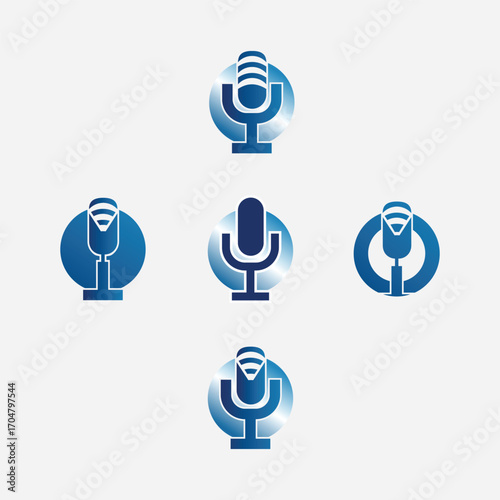 Podcasting Icons logo. Microphone voice, podcast, record, audio, broadcasting, studio icon set collection Vector illustration