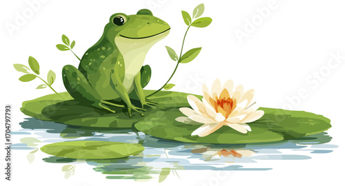 Frog on lily pad in pond
