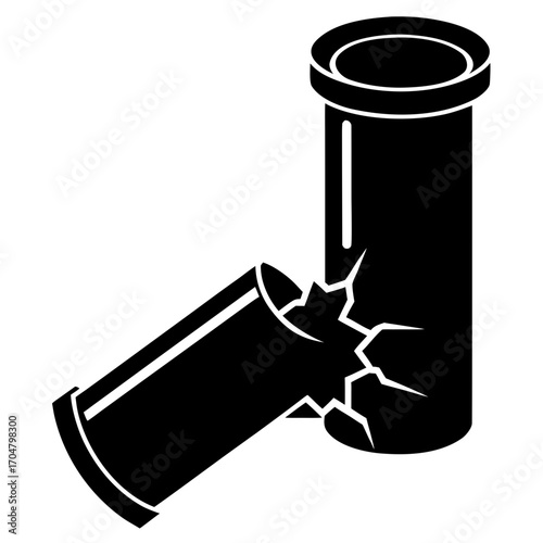 Silhouette of broken pipe with crack in middle vector