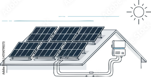 Solar Panels on Roof Generating Renewable Energy Eco Friendly Power