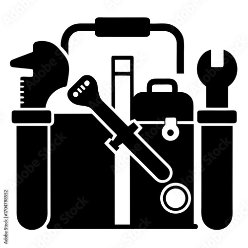 Plumbing toolkit silhouette with wrench and plunger icons vector
