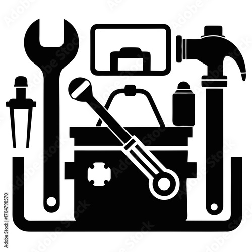 Plumbing tools silhouette toolkit wrench plunger hammer vector