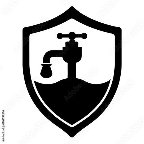 Shield with faucet and water drop logo symbol vector