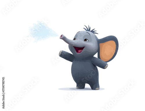 Happy cartoon elephant spraying water