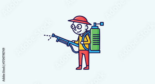 Pest Control Worker Spraying with Professional Equipment Vector Illustration