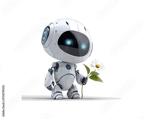 Cute robot holding a flower