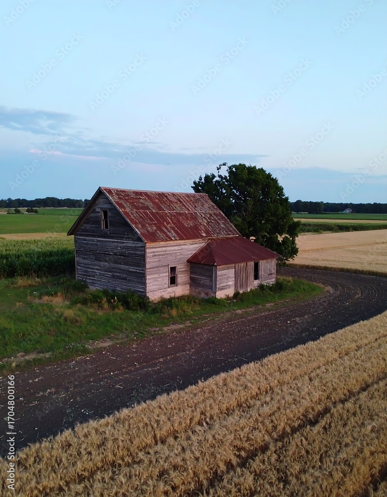 Obraz premium Rustic farmhouse in a field