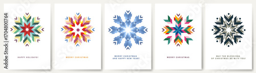 Merry Christmas and Happy new year Greeting card design with colorful snowflake design, party invitation card with modern abstract snowflake vector illustration, marketing material social media banner