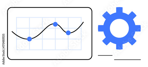 Graph with data points and chart grid next to a gear symbol, representing analytics, optimization, and progress. Ideal for business, technology, performance, automation, strategy process simple