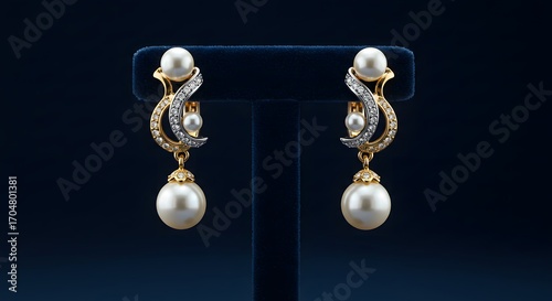 Luxury gold earrings with pearls and diamonds